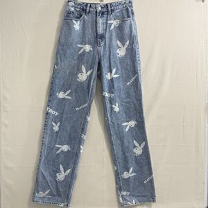 Playboy x PacSun Women's Blue Logo Print High Rise Straight Denim Jeans Size 27
